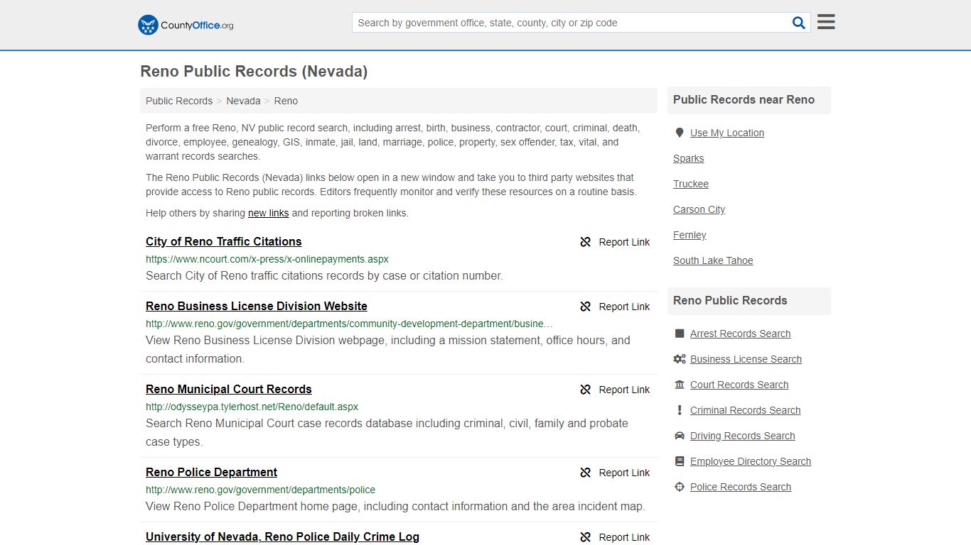 Public Records - Reno, NV (Business, Criminal, GIS, Property & Vital ...